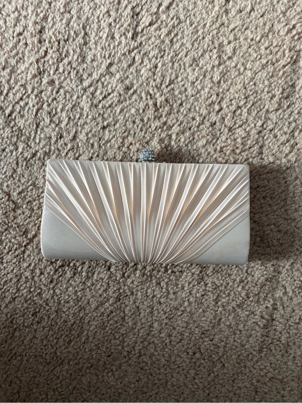 Elegant Cream Satin Pleated Evening Clutch